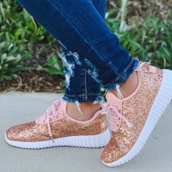 Rose Gold Blush Sparkle Glitter Athletic Sneaker - Picture 3 of 8
